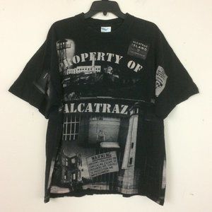 VINTAGE 90s Property of Alcatraz Prison All Over Print Retro T-Shirt XL